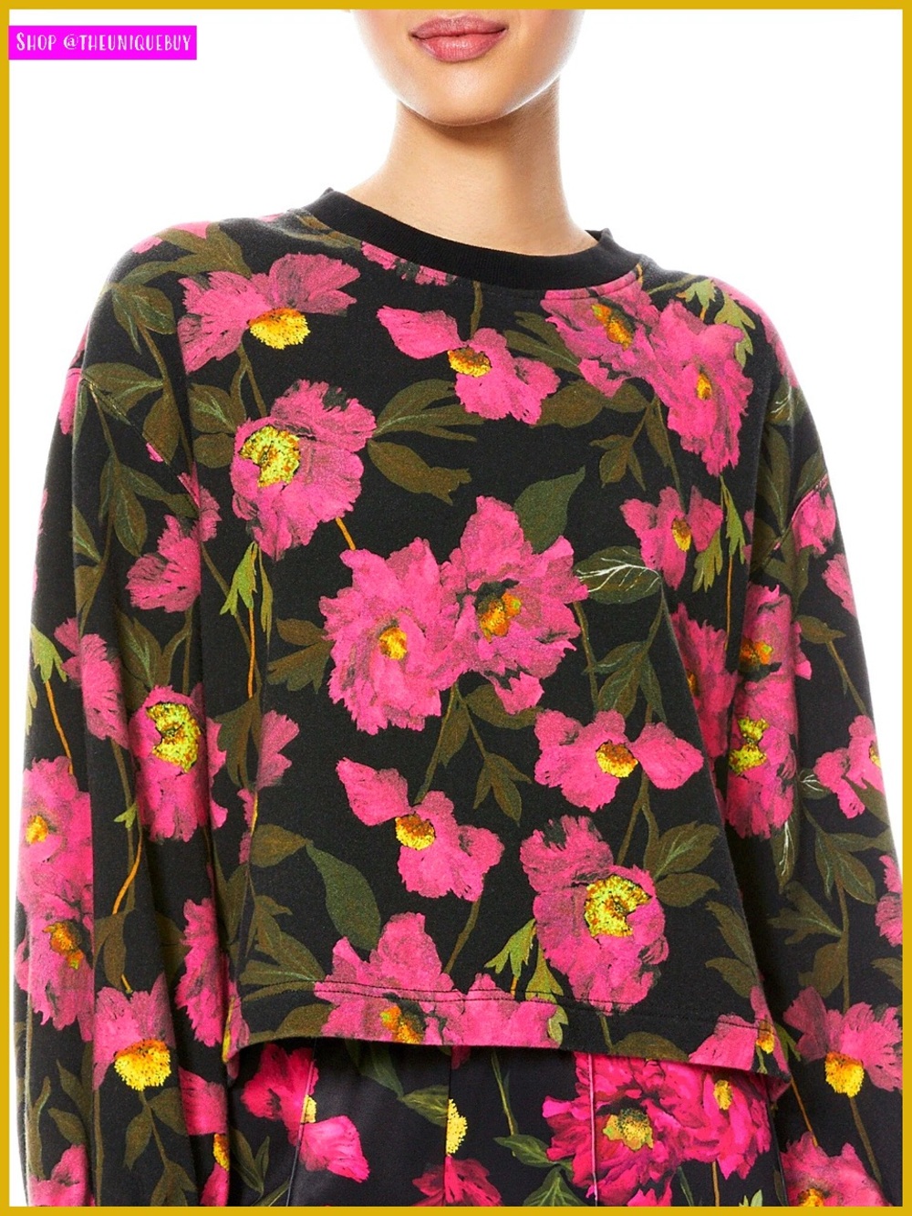 Alice + Olivia Gaia Pink Floral High Low Oversized Sweatshirt Sweater Top